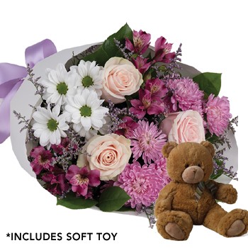 bouquet of flowers with teddy