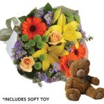 bouquet and teddy bear